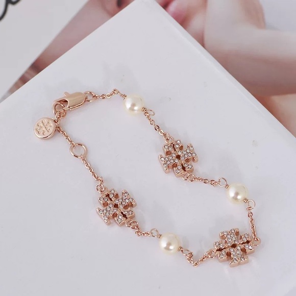 Tory Burch Rose Gold Gemstones and Pearl Bracelet - Picture 5 of 9